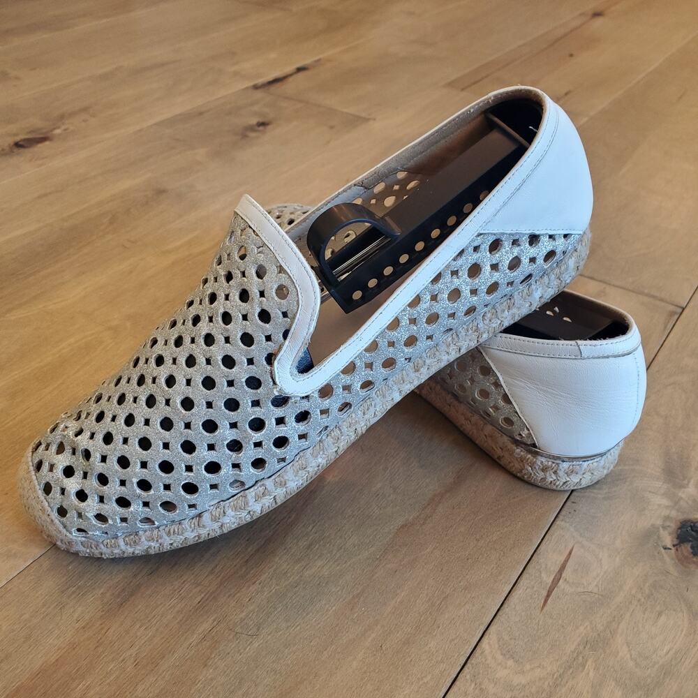 Stuart Weitzman County Glitter Espadrille Flat Silver White Sparkle 8-8.5 Narrow